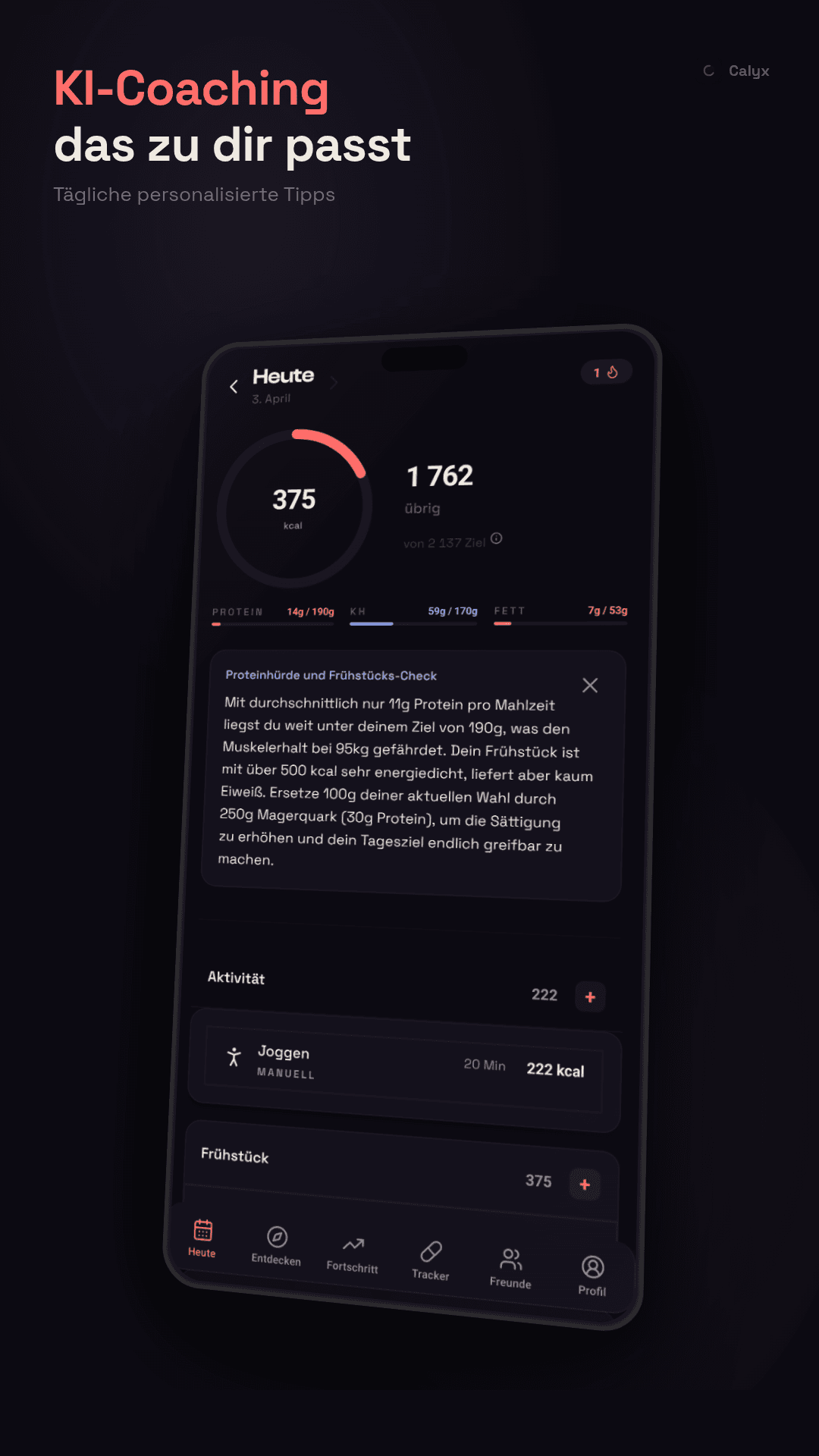 Calyx AI coaching with personalized nutrition tips